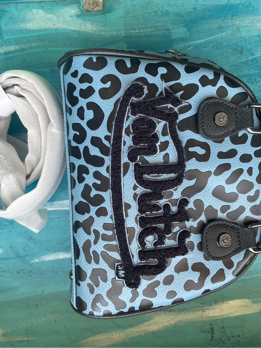 Von Dutch Blue Leopard Print Mini Bowling Bag